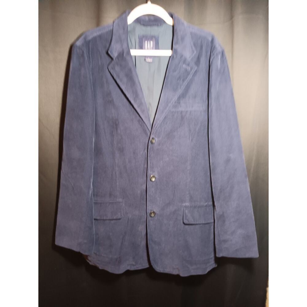 Gap Blazer Mens Large Blue Corduroy Jacket 3 Button Sport Coat Lined Preppy Work - Picture 2 of 6